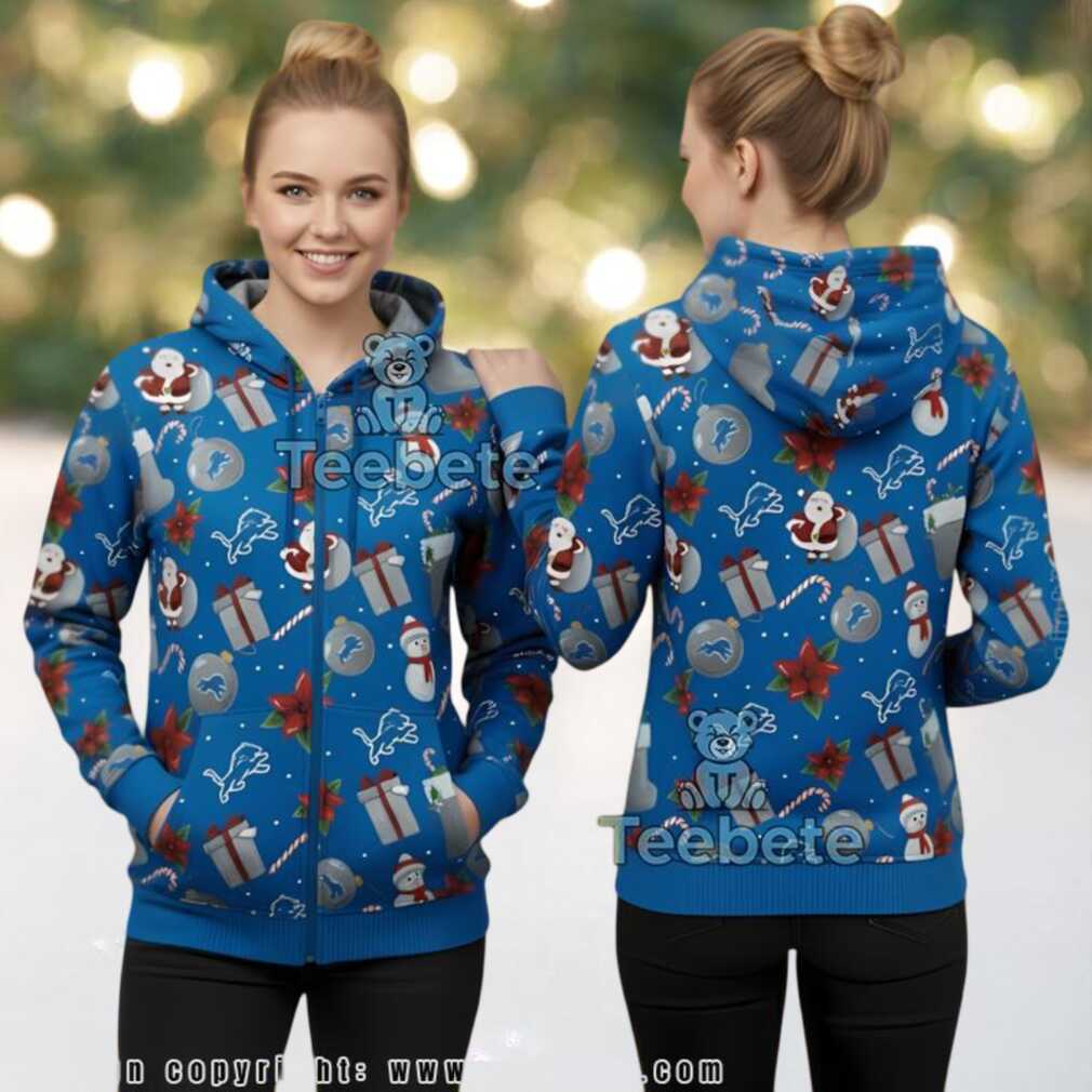 Detroit Lions Santa Snowman Ugly Christmas 3D Hoodie Zip Up Detroit Lions Santa Snowman Ugly Christmas 3D Hoodie Zip Up