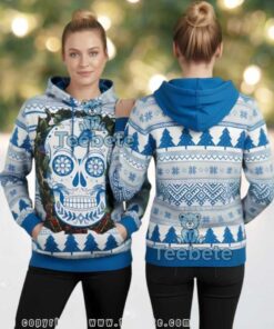 Detroit Lions Sugar Skull Ugly Christmas 3D Pullover Hoodie