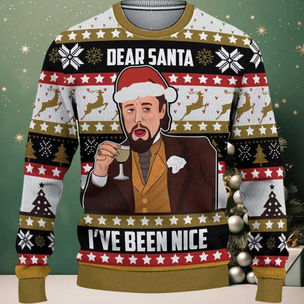 DiCaprio Dear Santa I’ve Been Nice Ugly Christmas Sweater, hoodie, sweater, long sleeve and tank top DiCaprio Dear Santa I've Been Nice Ugly Christmas Sweater Front