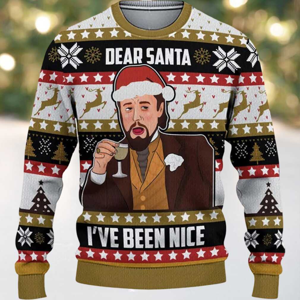 DiCaprio Dear Santa I’ve Been Nice Ugly Christmas Sweater, hoodie, sweater, long sleeve and tank top DiCaprio Dear Santa I've Been Nice Ugly Christmas Sweater Back