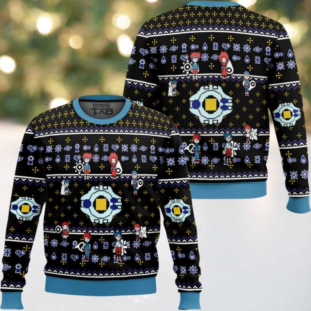 Digivice Evolution Digimon Ugly Christmas Sweater, hoodie, sweater, long sleeve and tank top Digivice Evolution Digimon Ugly Christmas Sweater - Back View