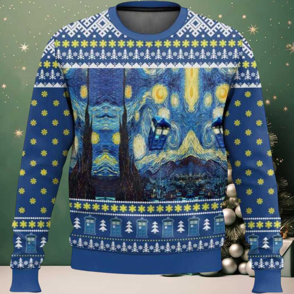Dr Who Van Gogh Starry Night Ugly Christmas Sweater, hoodie, sweater, long sleeve and tank top Dr Who Van Gogh Starry Night Ugly Christmas Sweater Front