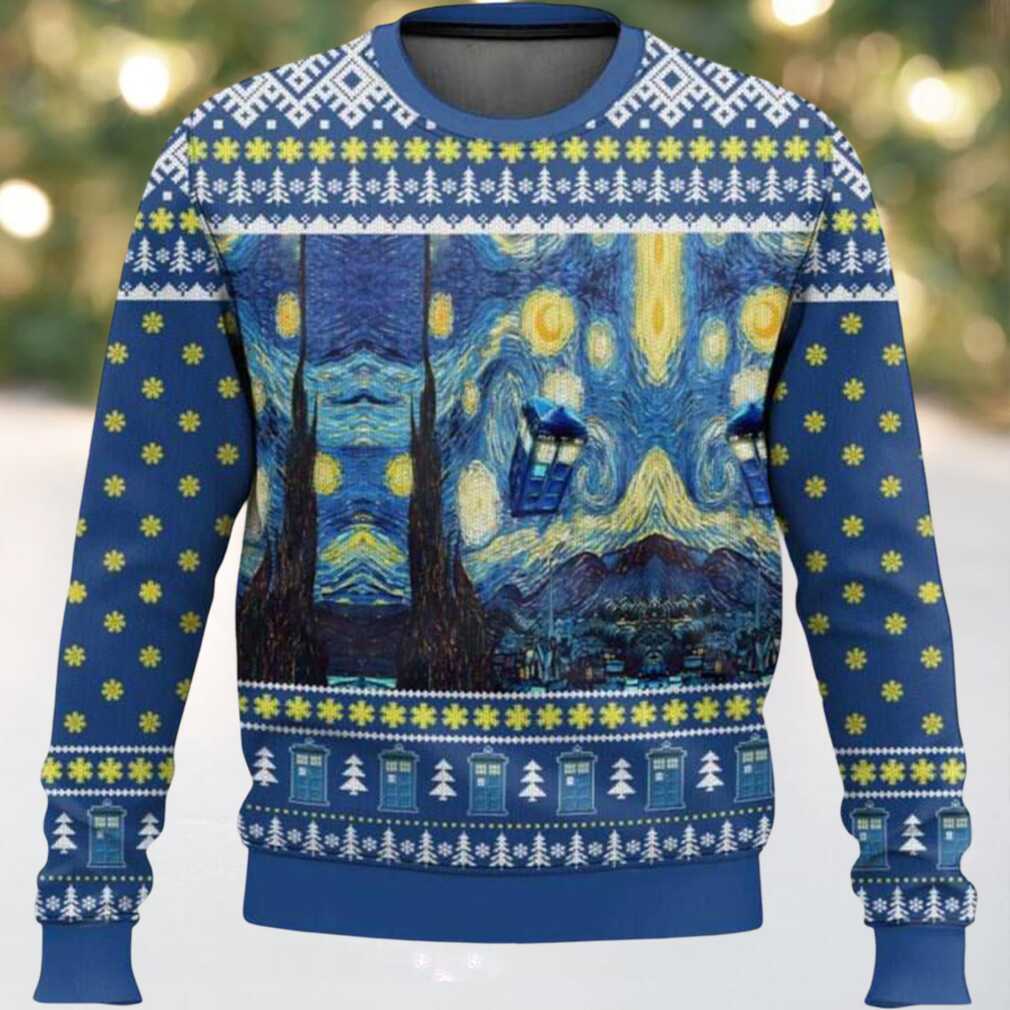 Dr Who Van Gogh Starry Night Ugly Christmas Sweater, hoodie, sweater, long sleeve and tank top Dr Who Van Gogh Starry Night Ugly Christmas Sweater Back