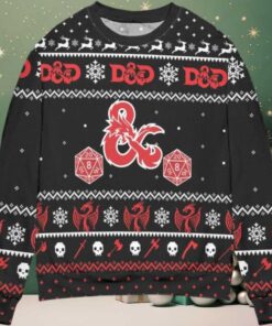 Dungeons And Dragons Dice Snowflake Pattern Ugly Christmas Sweater Black