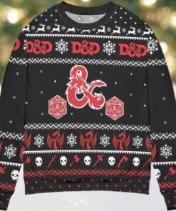 Dungeons And Dragons Dice Snowflake Pattern Ugly Christmas Sweater Black