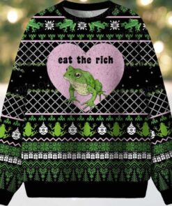 Eat The Rich Frog Ugly Christmas Sweater