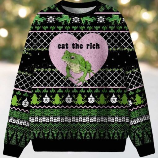 Eat The Rich Frog Ugly Christmas Sweater