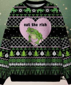Eat The Rich Frog Ugly Christmas Sweater