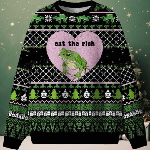 Eat The Rich Frog Ugly Christmas Sweater