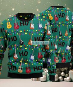 Electric Guitar Hohoho Ugly Christmas Sweater Green Light Up