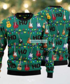 Electric Guitar Hohoho Ugly Christmas Sweater Green Light Up, hoodie, sweater, long sleeve and tank top Electric Guitar Hohoho Ugly Christmas Sweater Green Light Up