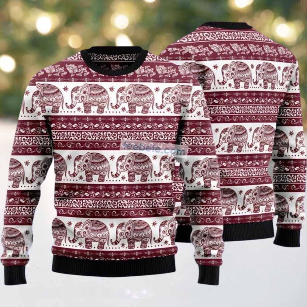 Elephant Mandala Pattern Ugly Christmas Sweater Red Matching, hoodie, sweater, long sleeve and tank top Elephant Mandala Pattern Ugly Christmas Sweater Red Matching back design