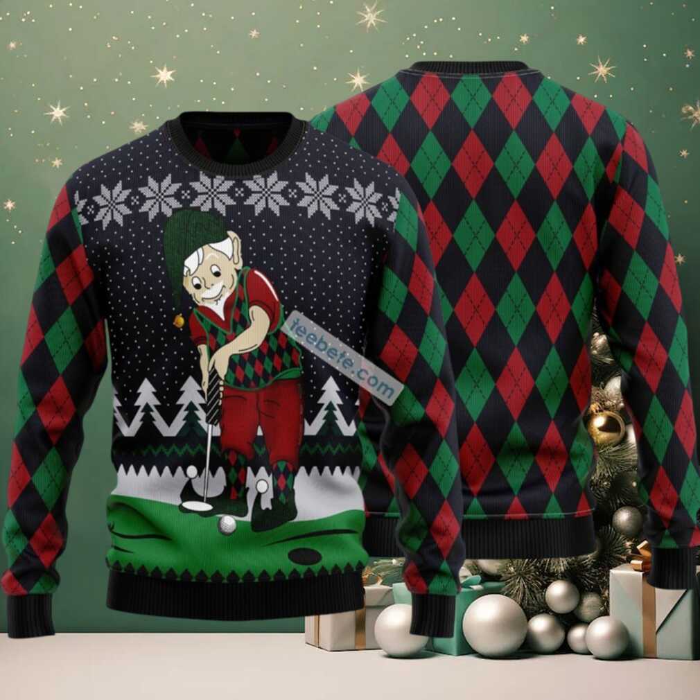 Elf Old Golfer Ugly Christmas Sweater Best, hoodie, sweater, long sleeve and tank top Elf Old Golfer Ugly Christmas Sweater Best