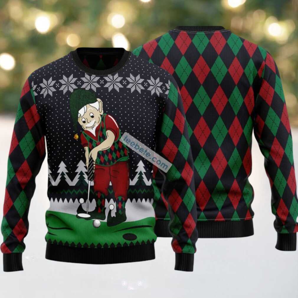Elf Old Golfer Ugly Christmas Sweater Best, hoodie, sweater, long sleeve and tank top Elf Old Golfer Ugly Christmas Sweater Best