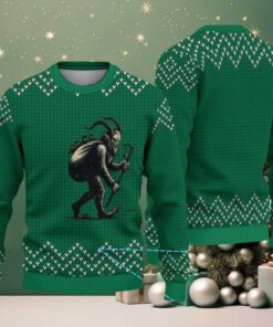 Emerald Green Chevron Knit “Classic Krampus with Sack” Ugly Christmas Sweater