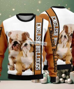 English Bulldog Mom Ugly Christmas Sweater Yellow Holiday