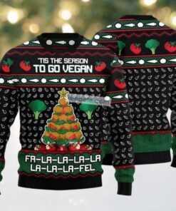 Fa La La La Fel Go Vegan Ugly Christmas Sweater Black, hoodie, sweater, long sleeve and tank top Fa La La La Fel Go Vegan Ugly Christmas Sweater Black