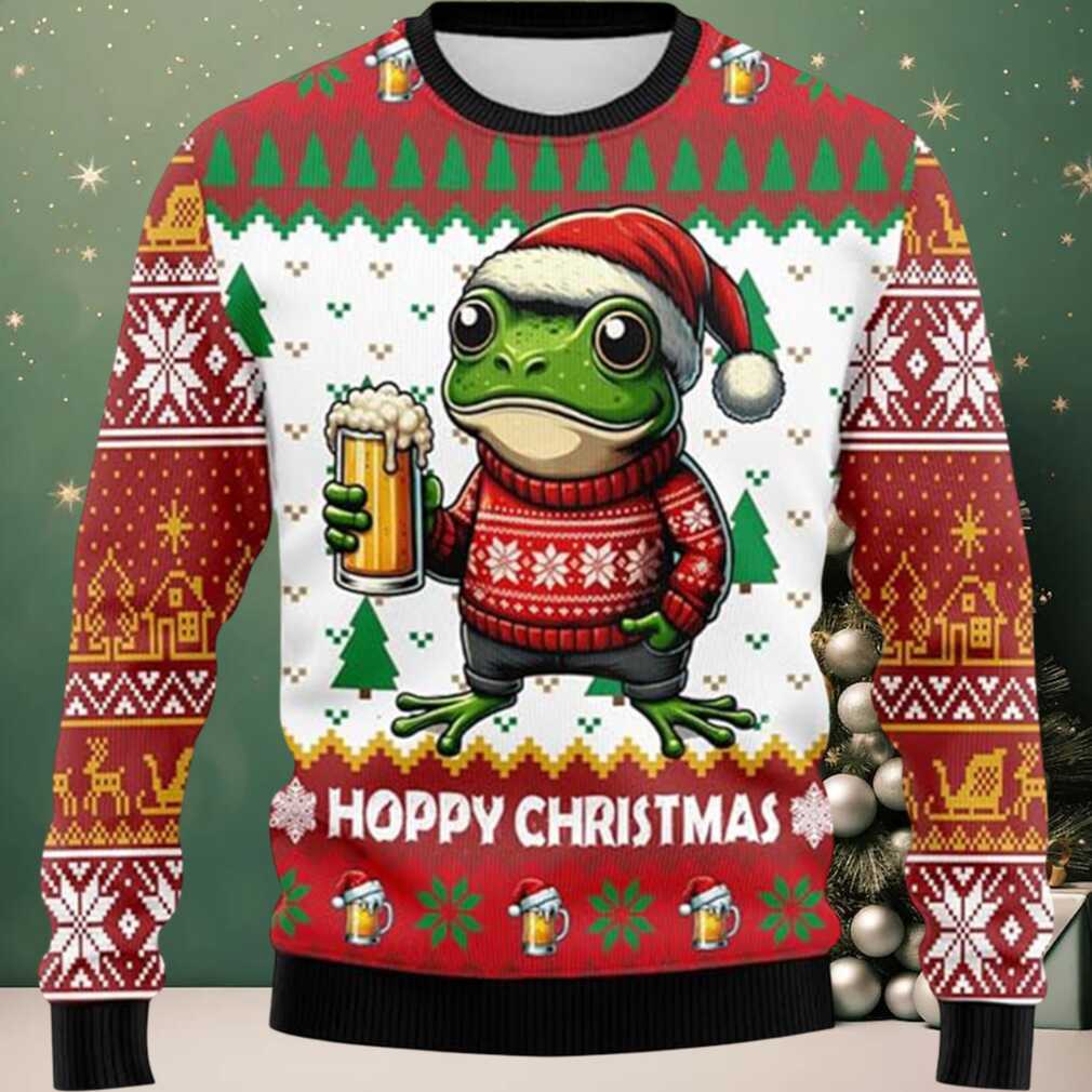 Frog Beer Hoppy Christmas Ugly Sweater, hoodie, sweater, long sleeve and tank top Frog Beer Hoppy Christmas Ugly Sweater Front
