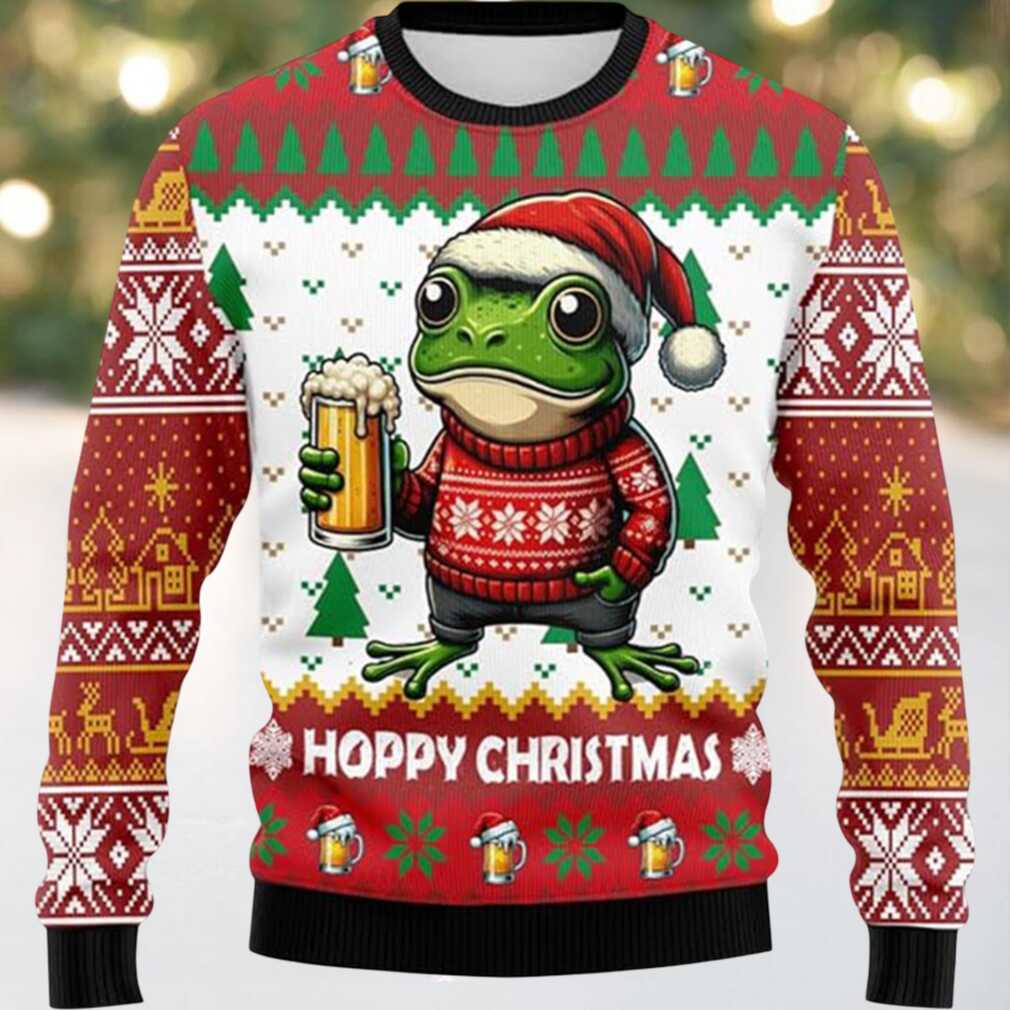 Frog Beer Hoppy Christmas Ugly Sweater, hoodie, sweater, long sleeve and tank top Frog Beer Hoppy Christmas Ugly Sweater Back