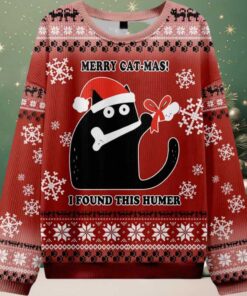 Funny Cat Found A Bone Gift Ugly Christmas Sweater