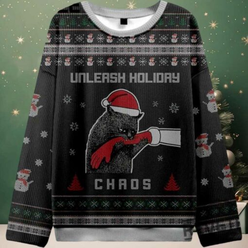 Funny Cat Unleash Holiday Chaos Christmas Ugly Sweater