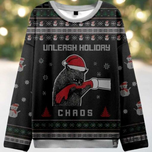Funny Cat Unleash Holiday Chaos Christmas Ugly Sweater