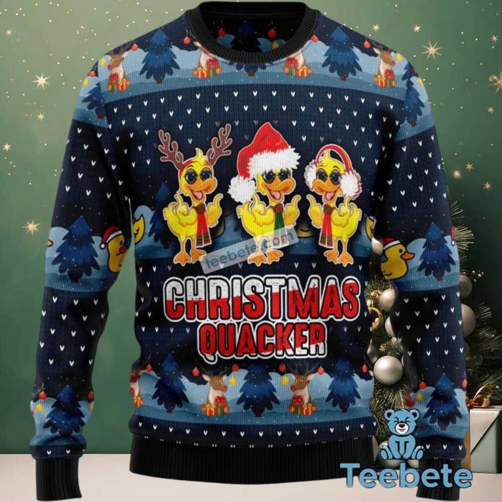 Funny Duck Christmas Quacker Ugly Sweater Blue Holidays, hoodie, sweater, long sleeve and tank top Funny Duck Christmas Quacker Ugly Sweater Blue Holidays, front view