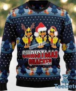 Funny Duck Christmas Quacker Ugly Sweater Blue Holidays, hoodie, sweater, long sleeve and tank top Funny Duck Christmas Quacker Ugly Sweater Blue Holidays