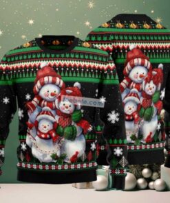 Funny Snowman Ugly Christmas Sweater Black Family