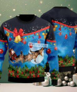 German Shepherd Sleigh Ugly Christmas Sweater Blue Funny