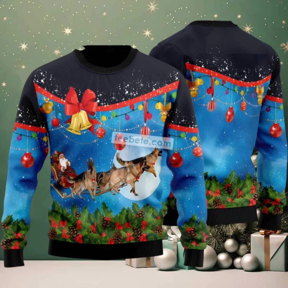 German Shepherd Sleigh Ugly Christmas Sweater Blue Funny, hoodie, sweater, long sleeve and tank top German Shepherd Sleigh Ugly Christmas Sweater Blue Funny