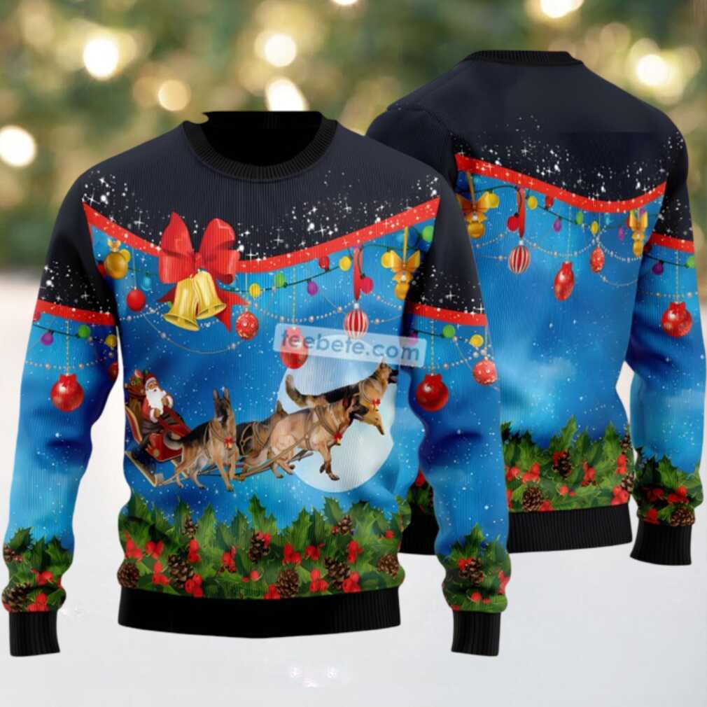 German Shepherd Sleigh Ugly Christmas Sweater Blue Funny, hoodie, sweater, long sleeve and tank top German Shepherd Sleigh Ugly Christmas Sweater Blue Funny