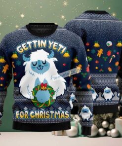 Gettin Yeti Hold Christmas Wreath Ugly Christmas Sweater Blue Party