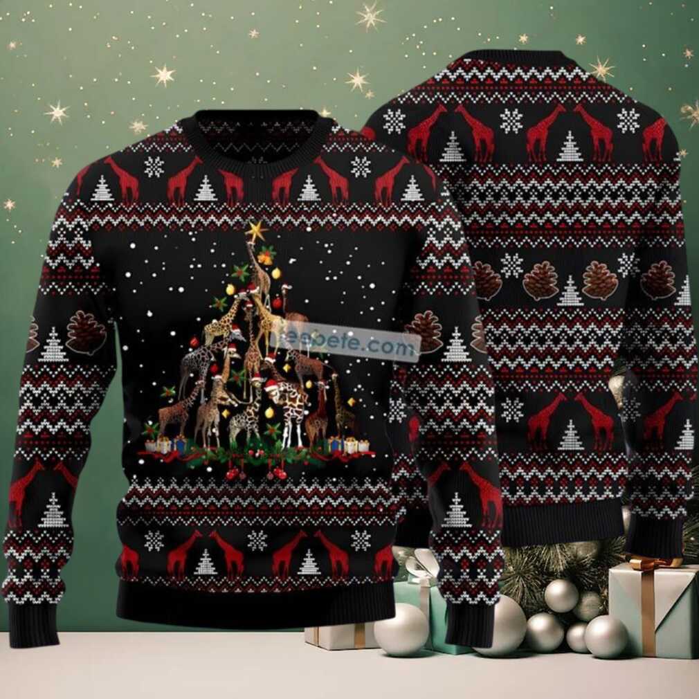 Giraffe Arrange Into Christmas Tree Ugly Christmas Sweater Black Vacation Giraffe Arrange Into Christmas Tree Ugly Christmas Sweater Black Vacation