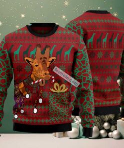 Giraffe Holding Candy Ugly Christmas Sweater Red Ugliest