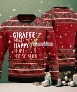 Giraffe Makes Me Happy Christmas Wreath Ugly Christmas Sweater Red Couples