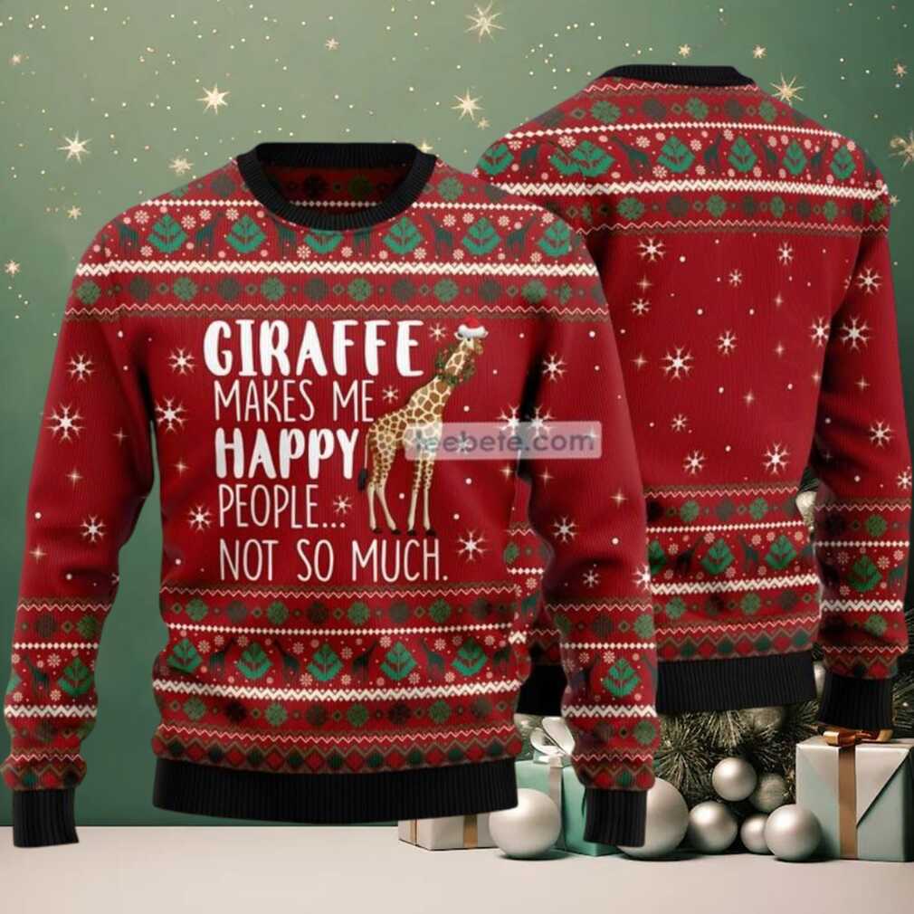 Giraffe Makes Me Happy Christmas Wreath Ugly Christmas Sweater Red Couples, hoodie, sweater, long sleeve and tank top Giraffe Makes Me Happy Christmas Wreath Ugly Christmas Sweater Red Couples
