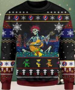 Grateful Dead Skull Skeleton Play Guitar Ugly Christmas 3D Printed Sweater