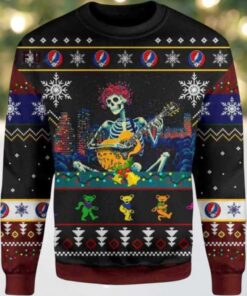 Grateful Dead Skull Skeleton Play Guitar Ugly Christmas 3D Printed Sweater