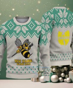 Gray and Green Snowflake Knit “Wu Tang Clan 1992 Bee Logo” Ugly Christmas Sweater