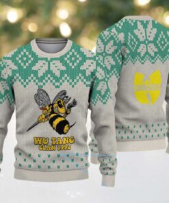 Gray and Green Snowflake Knit “Wu Tang Clan 1992 Bee Logo” Ugly Christmas Sweater