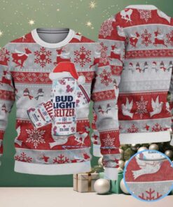 Gray and Red Reindeer Snowflake Bud Light Seltzer Ugly Christmas Sweater
