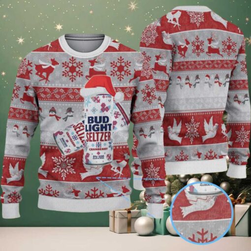Gray and Red Reindeer Snowflake Bud Light Seltzer Ugly Christmas Sweater