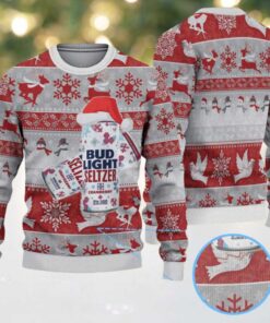 Gray and Red Reindeer Snowflake Bud Light Seltzer Ugly Christmas Sweater