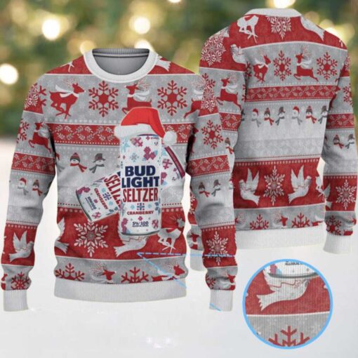 Gray and Red Reindeer Snowflake Bud Light Seltzer Ugly Christmas Sweater