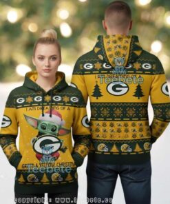 Green Bay Packers Baby Yoda Dreaming Of Green Yellow 3D Ugly Christmas Hoodie
