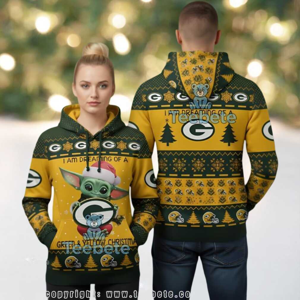 Green Bay Packers Baby Yoda Dreaming Of Green Yellow 3D Ugly Christmas Hoodie, hoodie, sweater, long sleeve and tank top Green Bay Packers Baby Yoda Dreaming Of Green Yellow 3D Ugly Christmas Hoodie