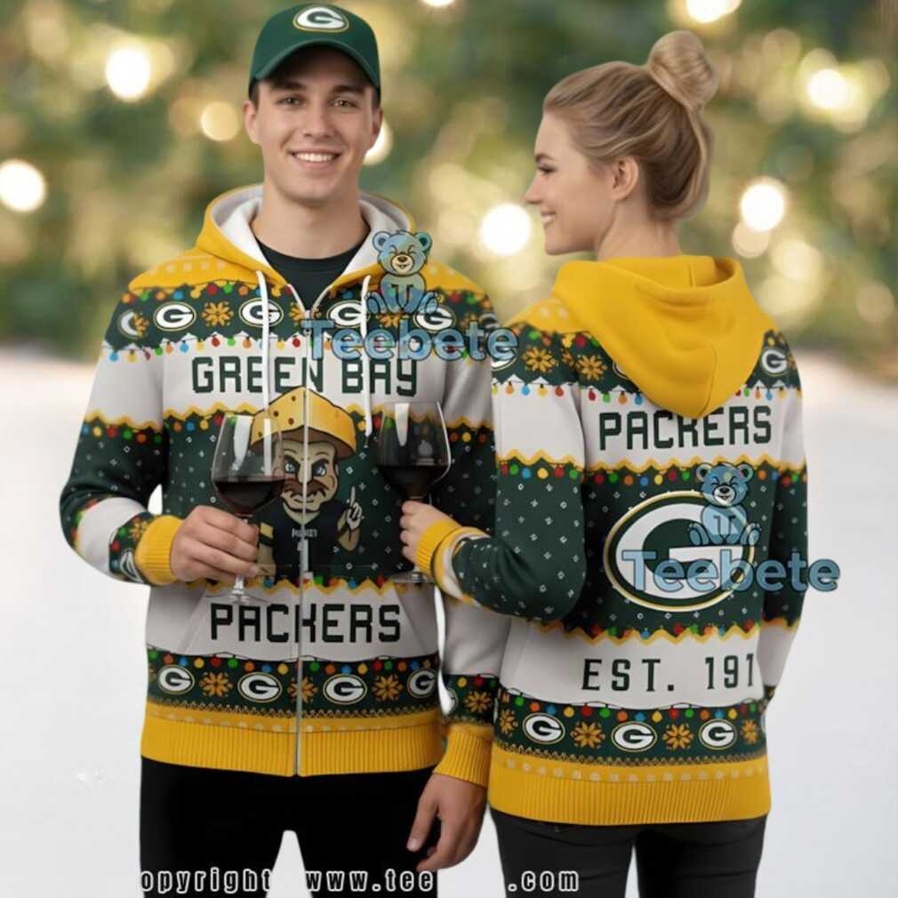 Green Bay Packers Cheesehead Mascot Ugly Christmas 3D Hoodie Green Bay Packers Cheesehead Mascot Ugly Christmas 3D Hoodie