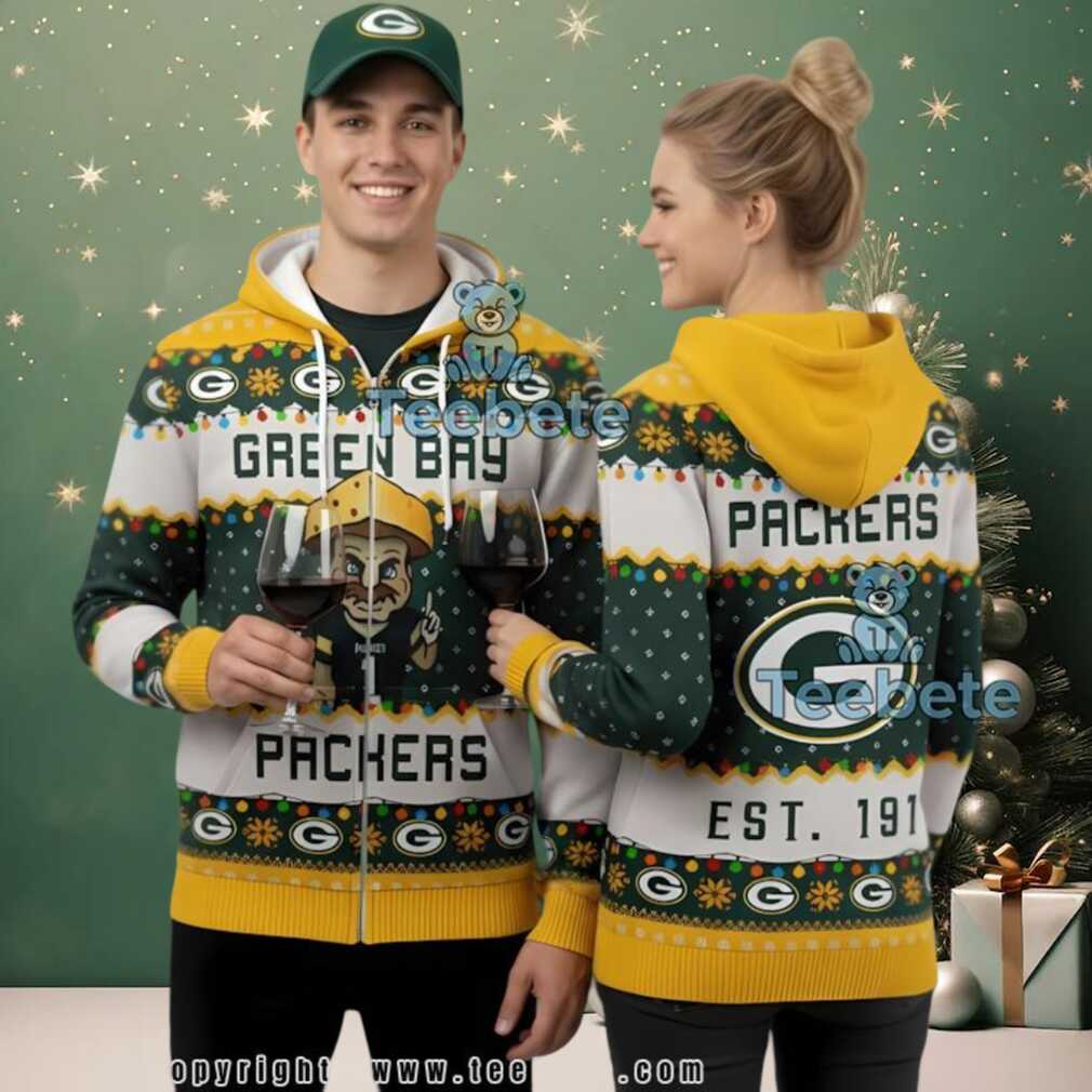Green Bay Packers Cheesehead Mascot Ugly Christmas 3D Hoodie Green Bay Packers Cheesehead Mascot Ugly Christmas 3D Hoodie