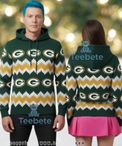 Green Bay Packers Classic Logo Zig Zag Pattern 3D Ugly Christmas Hoodie Green Bay Packers Classic Logo Zig Zag Pattern 3D Ugly Christmas Hoodie